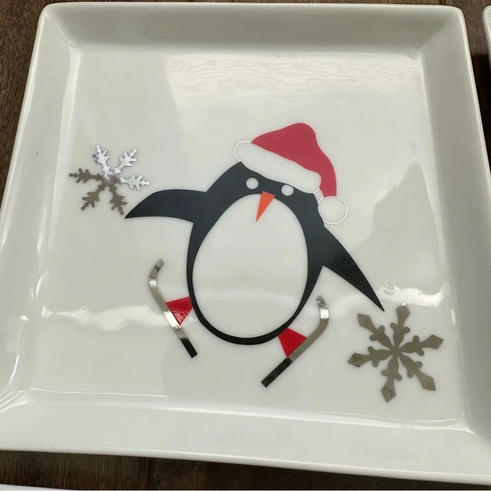 Four Crate and Barrel Penguin Holiday | Winter Snack or Appetizer Plates